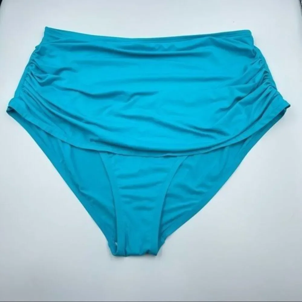 Women Blue High Waist Ruched Bikini Bottom Swim Size XL